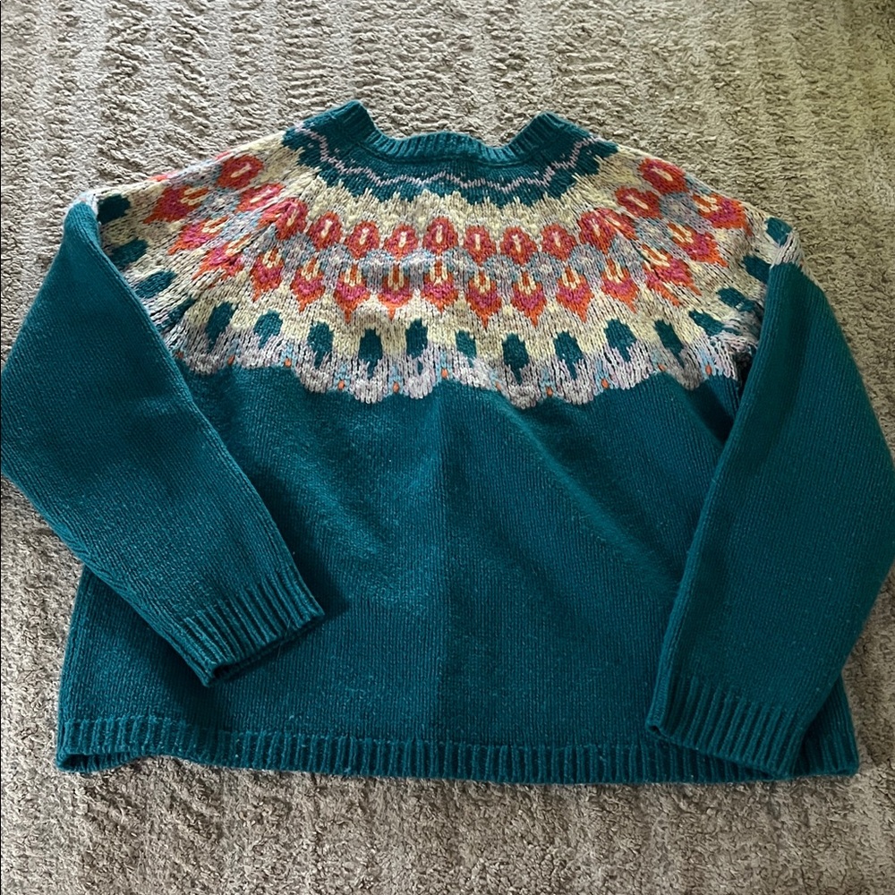 Sundance Teal Fair Isle Lambswool Crewneck Button Up Cardigan XL - Picture 10 of 10